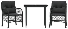3 részes fekete polyrattan bisztrógarnitúra párnával