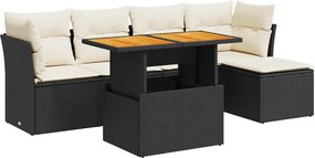 vidaXL 6 részes fekete polyrattan kerti ülőgarnitúra párnákkal