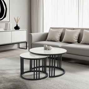 Dohányzóasztal szett Fehér márvány/Fekete Színben. JERRY