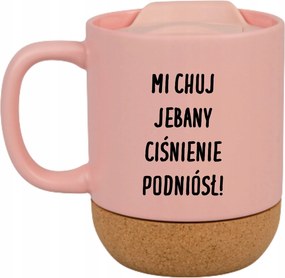 Rózsaszín Bögre Fedéllel És Parafa Aljjal Ajándék Vérnyomás Emelő