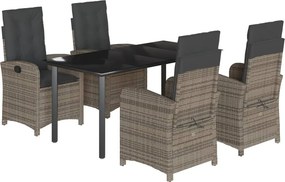 vidaXL 5 részes szürke polyrattan kerti étkezőgarnitúra párnával