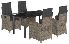 vidaXL 5 részes szürke polyrattan kerti étkezőgarnitúra párnával