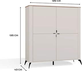 CORDOBA 4S komód 125x43x135 cm, kasmír, fekete lábakkal