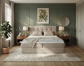 Kárpitozott boxspring ágy DIRELIS TRINITY 140x200 cm bézs Matrac: Bonell rugós matrac