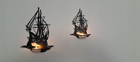 Hajó fali gyertyatartó 2 db fekete teamécses