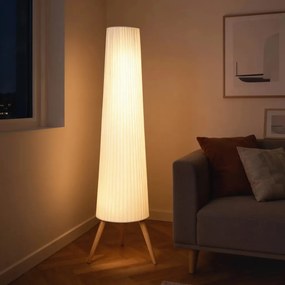 HOMCOM LED Állólámpa nappaliba, fa állvánnyal, lábkapcsolóval, 46 x 46 x 153 cm, fehér