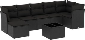 vidaXL 8 részes fekete polyrattan kerti ülőgarnitúra párnákkal