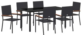 vidaXL Kert étkező szett párnával 7 pcs Fekete polirattan