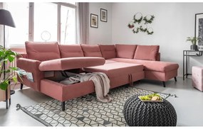 Stylish Stan rózsaszín kinyitható U alakú bársony kanapé, jobb oldali - Miuform