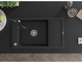 Mexen Elias, gránit mosogató 795x480x200 mm, 1 kamrás és mosogató csaptelep Carla, fekete, 6511-77-670700-70