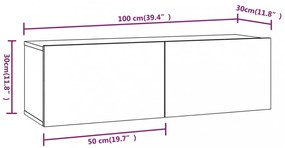 füstös tölgy színű szerelt fa fali TV-szekrény 100 x 30 x 30 cm