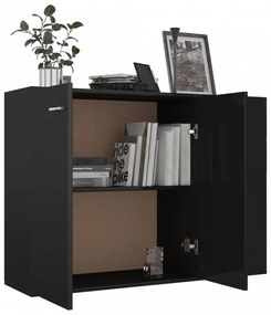 Magasfényű fekete forgácslap tálalószekrény 105 x 30 x 75 cm