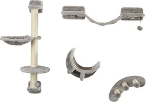 PawHut 4 részes macska polc készlet falra szerelhető kaparó a macskáknak, függőággyal és puha létrás platformokkal, Szürke | Aosom