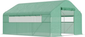 Outsunny Kültéri Üvegház 4x3x2 m Alagút Üvegház 2 Hálós Ablakkal, Anti-UV PE Fedelettel és 1 Cipzáros Felhúzható Ajtóval Zöld Kerthez | Aosom