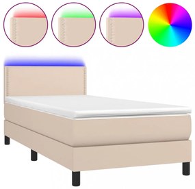 cappuccino színű műbőr rugós ágy matraccal és LED-del 80x200 cm