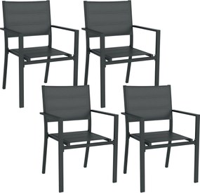 Outsunny 4 db stackelhető alumínium és textilene kerti szék karfával, kültéri használatra, szürke | Aosom