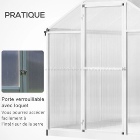 Outsunny Alumínium Polikarbonát Kertiház 4,6 m², méret: 2,42L x 1,9W x 1,95H m, Záras Ajtó Ablak | Aosom