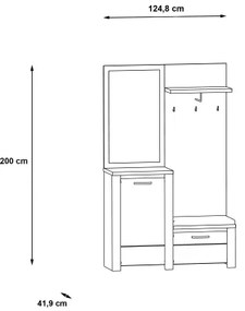 HIRO előszobafal tükörrel fehér/szürke