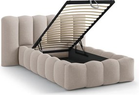 Világosbarna kárpitozott ágyneműtartós egyszemélyes ágy ágyráccsal 90x200 cm Lupine – Micadoni