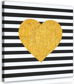 Vászonkép 40x40 Arany szív fekete-fehér csíkos kontraszt modern szerelem