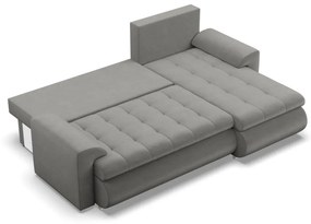 Tokio sarokkanapé, 2 ágyneműtartóval, bársony, jobboldali, világosszürke