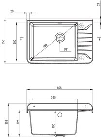 Deante Garden, polipropilén kifolyó 501x341x184 mm KO, 2" + szifon, 1 kamrás, szürke, ZYT_311A