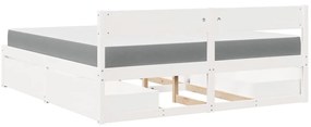 fehér tömör fenyőfa ágy fiókokkal és matraccal 200 x 200 cm