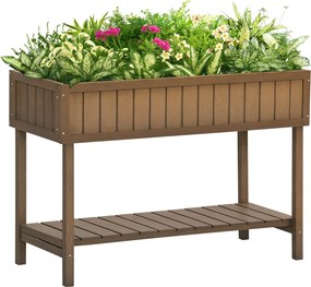 Outsunny Négyzetes Emelt Virágtartó Polccal, 110L x 46Sz x 76M cm, 8 Rekesszel és Öntözőbetétekkel Fenyőfából | Aosom