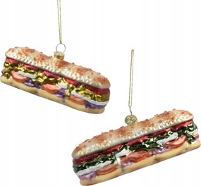 Karácsonyfadísz üveg szendvics csillámos karácsonyfára 13cm