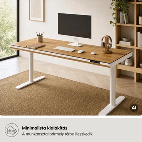 Elektromos ülő-álló íróasztal fiókkal és Qi vezeték nélküli töltővel fehér/aranytölgy, 1600 mm: ELLIS