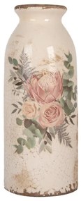 Kerámia váza bézs virág mintás Ø 8x20 cm
