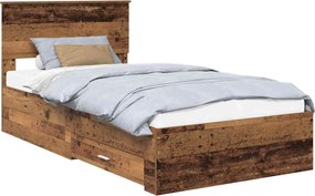 vidaXL Ágykeret fejtámlával fiókkal Öreg fa 100 x 200 cm Faanyag