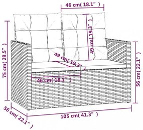 szürke polyrattan kerti pad párnákkal 105 cm