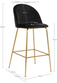Fekete bársony bárszék szett 2 db-os 108 cm Lausanne – House Nordic