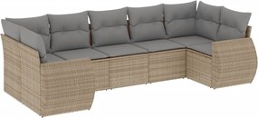 vidaXL 7 részes bézs polyrattan kerti ülőgarnitúra párnákkal
