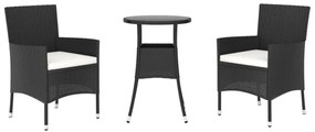 3 részes fekete polyrattan kerti bisztrógarnitúra párnákkal