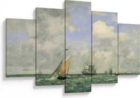 Kép - Eugène Boudin, Ships and Sailing Boats Leaving Le Havre, reprodukciók (150x105 cm)