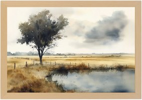 Poszter Keret Fa Tájkép Szabadtéri Falu Síkság Fűzfa Mezők 60x40