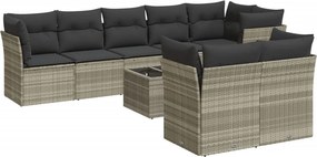 vidaXL 9 részes világosszürke polyrattan kerti ülőgarnitúra párnával