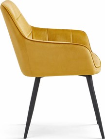 Étkezőszék VARSI VELVET fekete lábakkal, mustárszínű