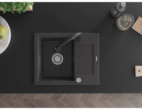 Mexen Enzo, 1 kamrás gránit mosogató 576x465x174 mm és Elia mosogató csaptelep, fekete foltos, 6506-76-670101-70