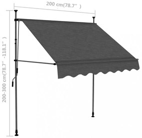 antracitszürke kézzel kihúzható LED-es napellenző 200 cm