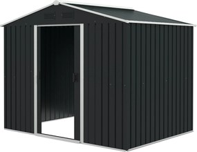 Outsunny Külső Kerti Shed 3.6m² 236x174x190 cm Szürke Kerti Shed 2 Tolóajtóval, Lejtős Tetővel és 4 Ablakkal Teraszra | Aosom