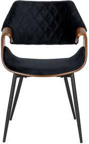 Elegáns Bársony Étkezőszék Fekete/Dió Színben. DAKOTA