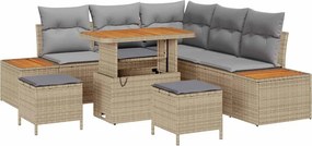 vidaXL Kerti Kanapé Szett párnával tárolóval 8 pcs Bézs Poli rattan