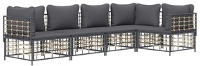 5 részes antracitszürke polyrattan kerti ülőgarnitúra párnákkal
