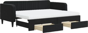 vidaXL fekete kihúzható bársony heverő fiókkal 90 x 200 cm