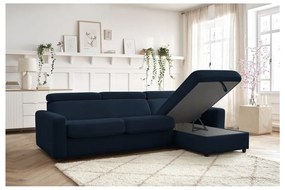 Sötétkék kinyitható sarokkanapé (variálható) Monaco – Bobochic Paris