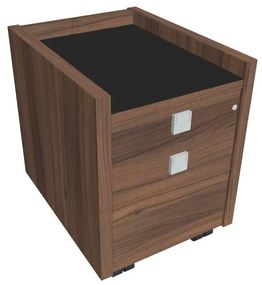 Verno mobil konténer 47 x 60 cm üveggel, 2 fiók, dió / fekete