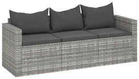 3 személyes szürke polyrattan kerti kanapé párnával